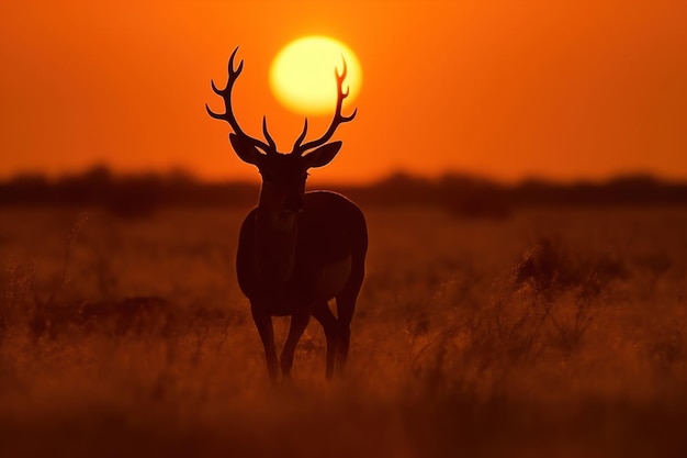 Silhueta de animal selvagem ao pôr do sol generativo ai