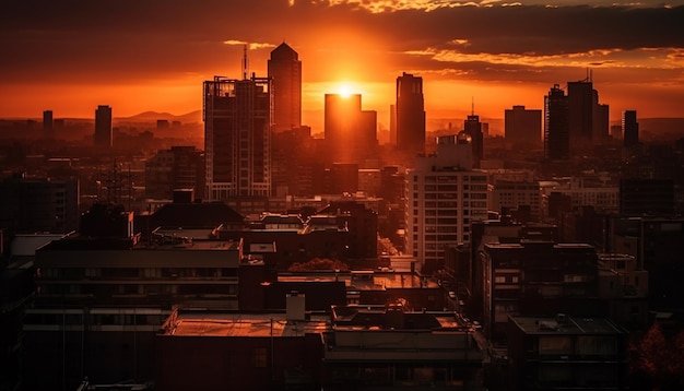 Foto silhueta de arranha-céus modernos na paisagem urbana brilhante ao anoitecer gerada por inteligência artificial