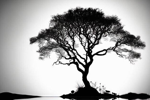 Silhueta de árvore solitária em branco