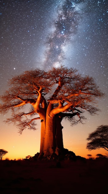 Silhueta de Baobab sob a Via Láctea