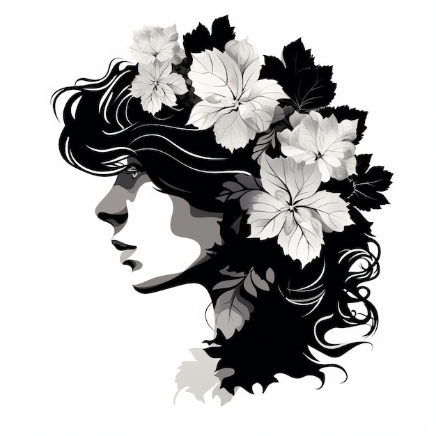 Silhueta de begônia Retrato detalhado de mulher com boné floral