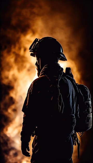 Silhueta de bombeiro principalmente para extinguir incêndios perigosos com tecnologia Generative AI