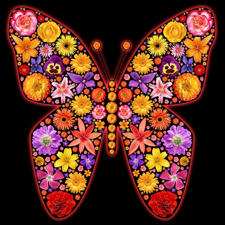 Foto silhueta de borboleta feita de flores