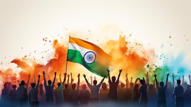 Silhueta de braços levantados acenando uma bandeira da Índia com orgulho Renderização em 3D