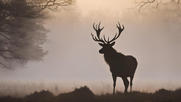 Silhueta de cervo vermelho na névoa Desktop Wallpaper 2
