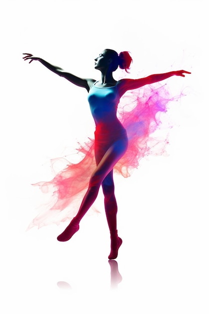 Foto silhueta de dançarina em pó cor fundo branco