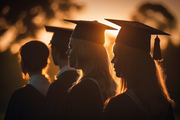 Silhueta de estudantes universitários com bela luz solar Generative ai