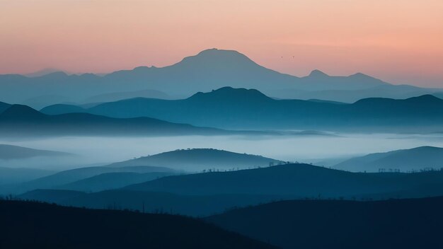 Foto silhueta de foco suave das montanhas do cáucaso paisagem montanhosa em camadas nebulosas