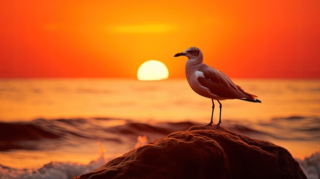 silhueta de gaivota no céu laranja do pôr do sol