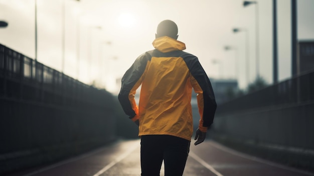 Silhueta de homem correndo na hora do pôr do sol Generative ai