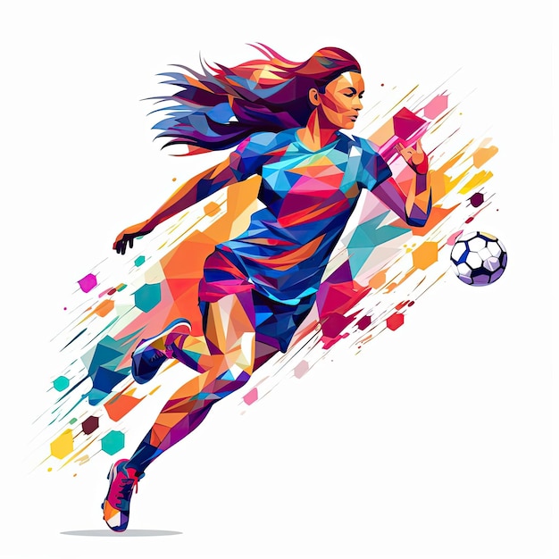 silhueta de jogadora de futebol feminina no estilo de formas coloridas