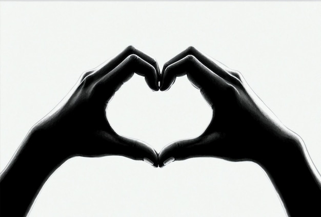 Silhueta de mãos formando a forma de um coração mostrando um gesto de amor Isolado em fundo branco
