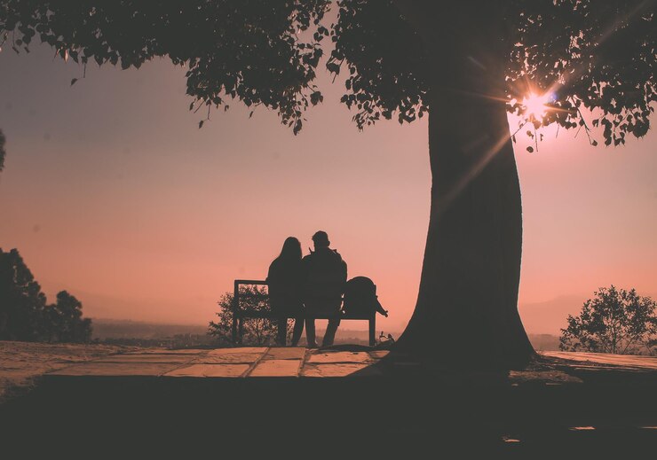 Foto silhueta de pessoas ao pôr-do-sol