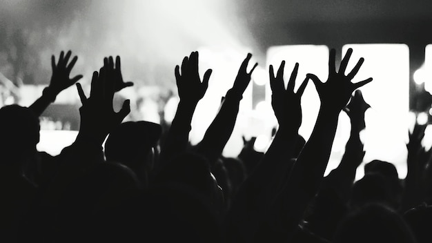 Foto silhueta de pessoas com os braços levantados durante um concerto de música