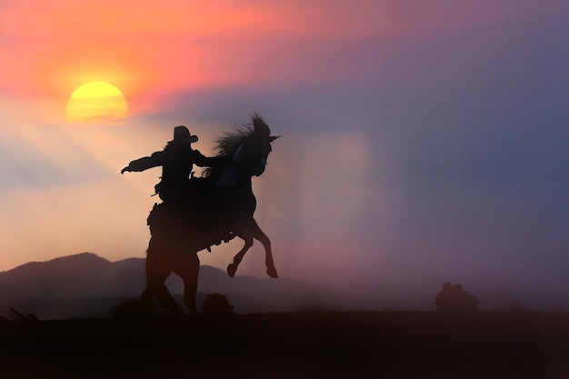 Foto silhueta de pessoas no campo contra o céu durante o pôr do sol