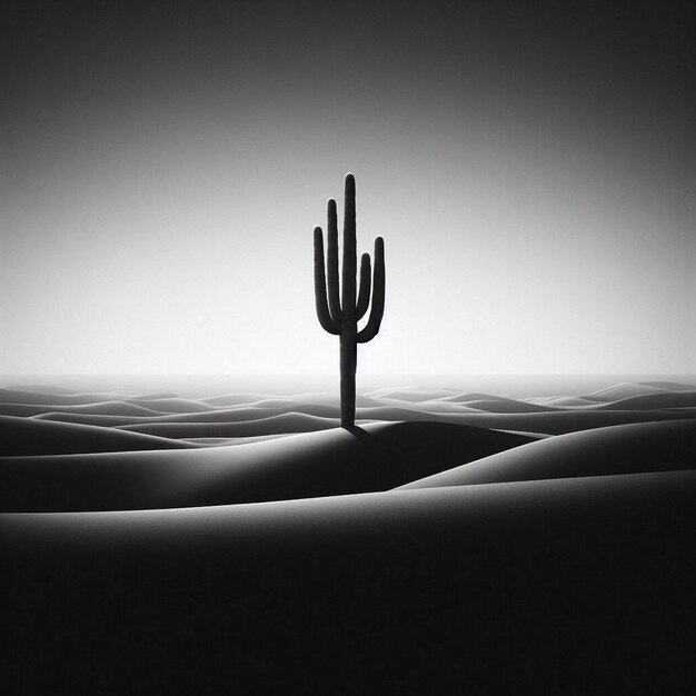 Foto silhueta de um cacto no deserto preto e branco