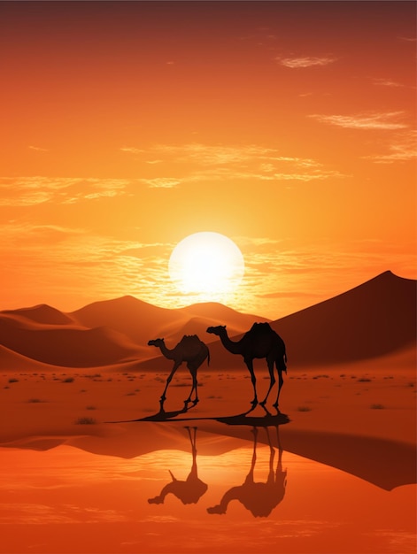 Silhueta de um camelo no deserto