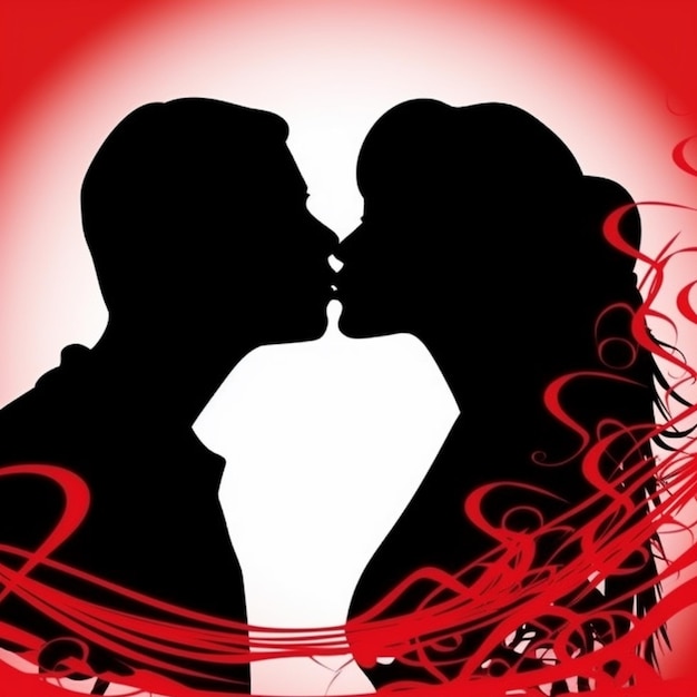 silhueta de um casal se beijando em frente a um fundo vermelho generativo ai