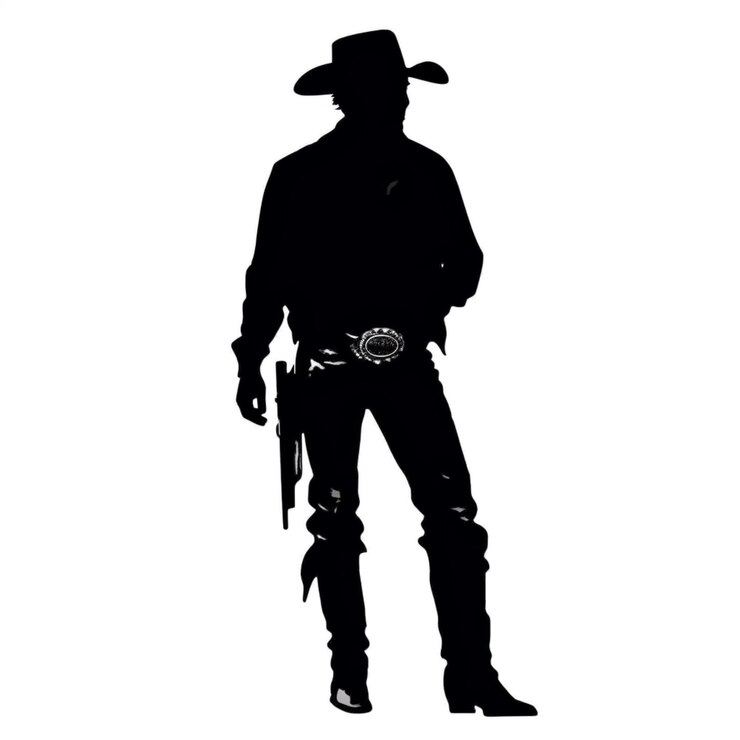 Foto silhueta de um cowboy em um chapéu e botas com uma arma generativa ai