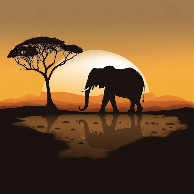 Silhueta de um elefante na savana, design criativo de ilustração vetorial