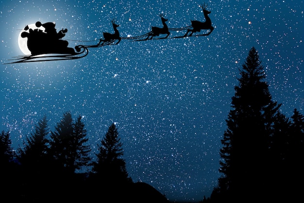 Silhueta de um gótico voador de papai noel no contexto do céu noturno. elementos desta imagem fornecidos pela nasa