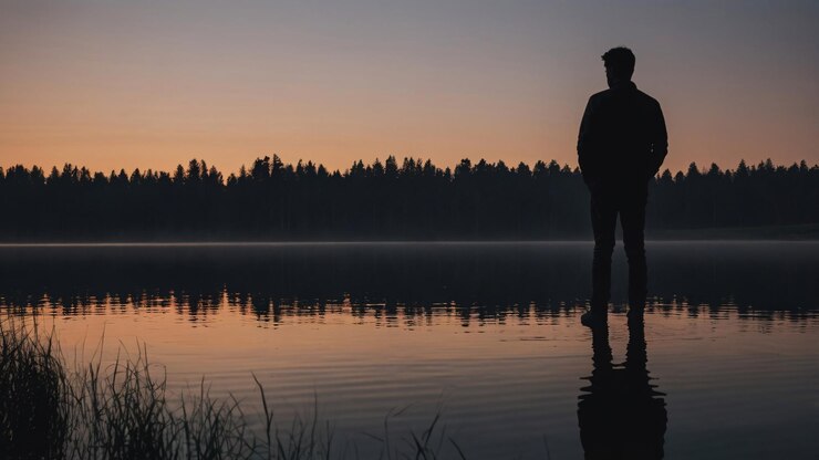 Foto silhueta de um homem ao anoitecer