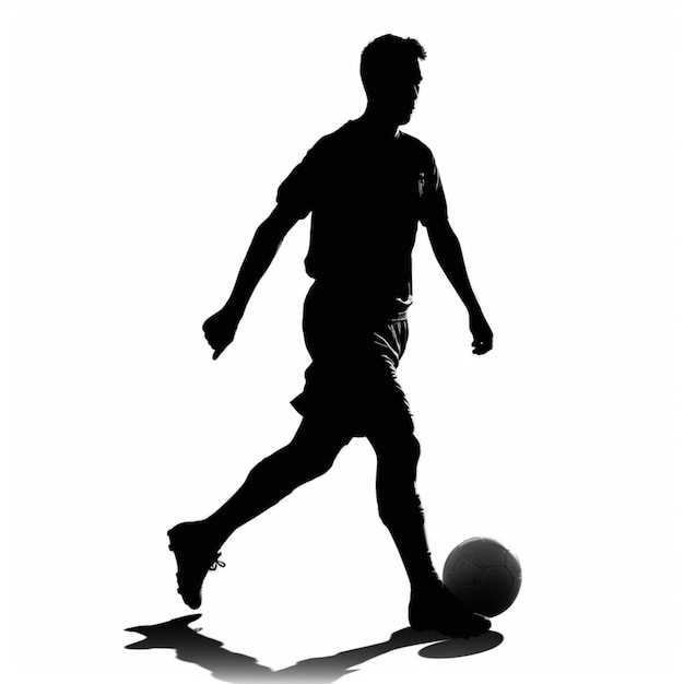 Foto silhueta de um homem chutando uma bola de futebol em um fundo branco