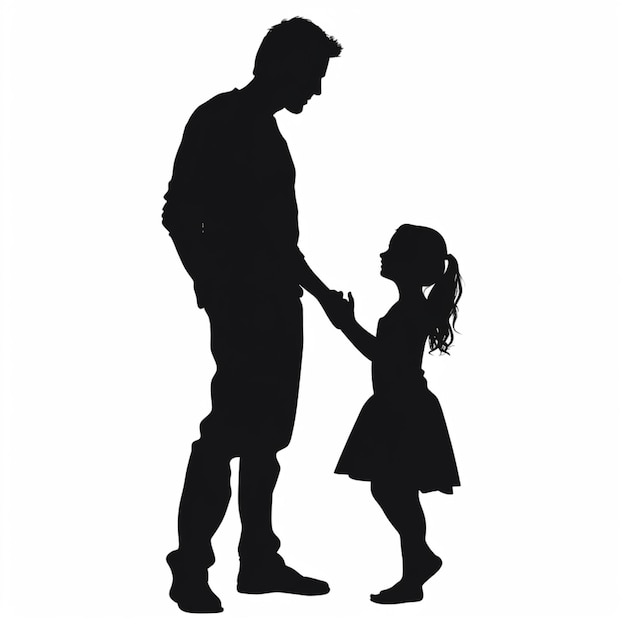 silhueta de um homem e uma menina de mãos dadas