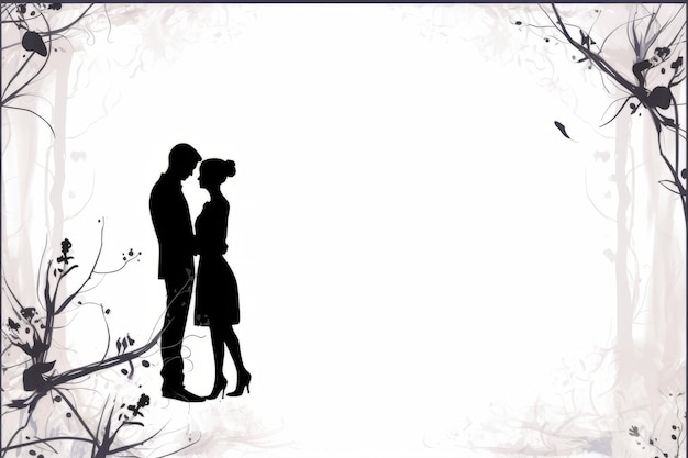 silhueta de um homem e uma mulher se beijando na floresta