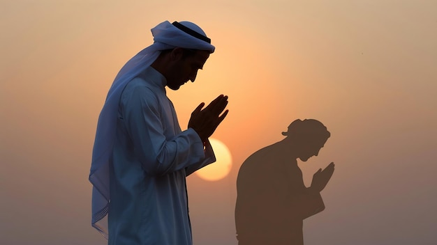 Silhueta de um homem muçulmano orando
