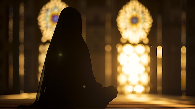 Foto silhueta de um homem muçulmano orando