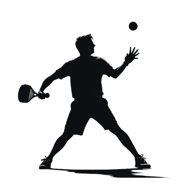 Foto silhueta de um homem segurando uma raquete de tênis e bola generativa ai