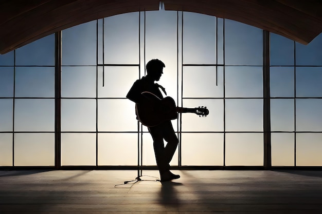 silhueta de um homem tocando guitarra