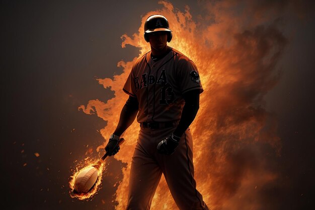 Foto silhueta de um jogador de beisebol em chamas