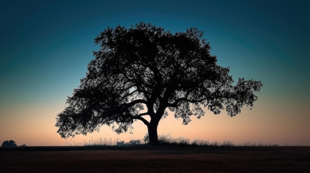 Silhueta de uma árvore no belo céu da noite