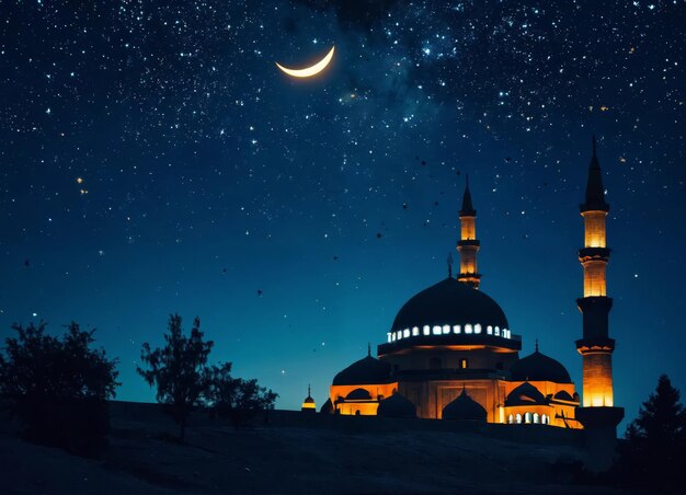Silhueta de uma mesquita no céu noturno
