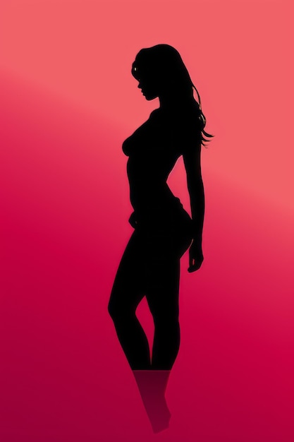 Foto silhueta de uma mulher em frente a um fundo vermelho