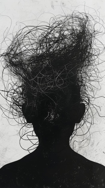 Foto silhueta de uma pessoa com desenho de cabelo abstrato