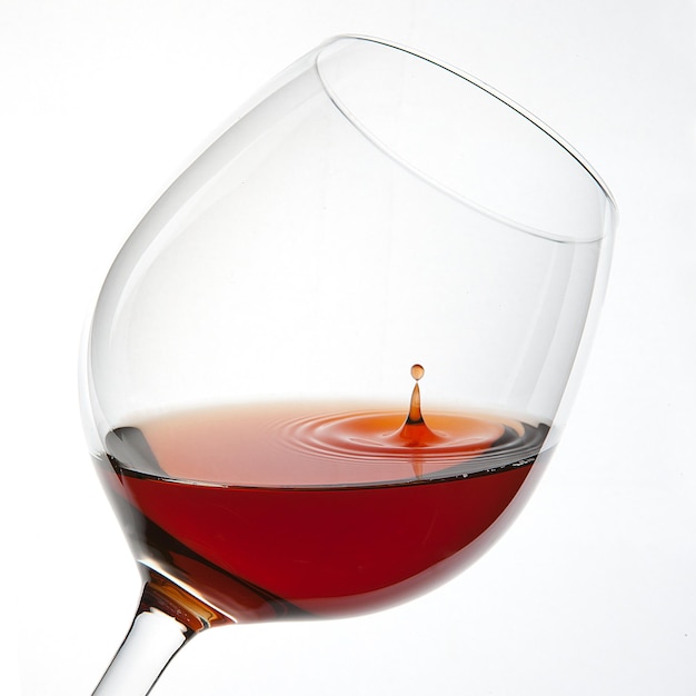 Silhueta de vidro de vinho tinto com uma gota no fundo branco