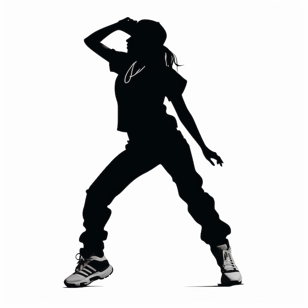 Silhueta dinámica de una chica de hip hop Clipart vibrante en un fondo blanco limpio