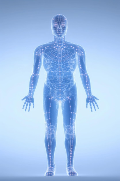 Silhueta do corpo humano com pontos de energia Modelo anatômico Generative AI