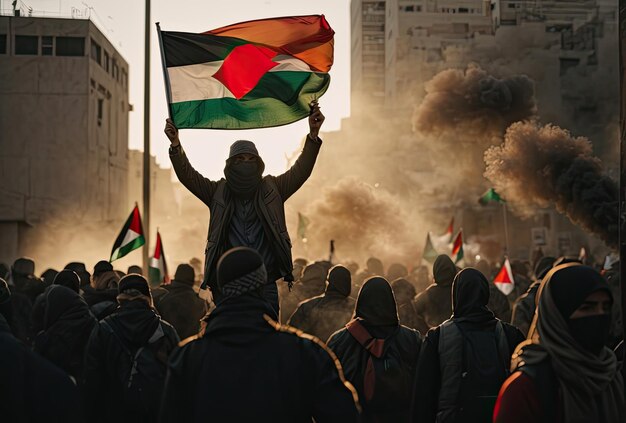 Foto silhueta do protesto pela liberdade palestina