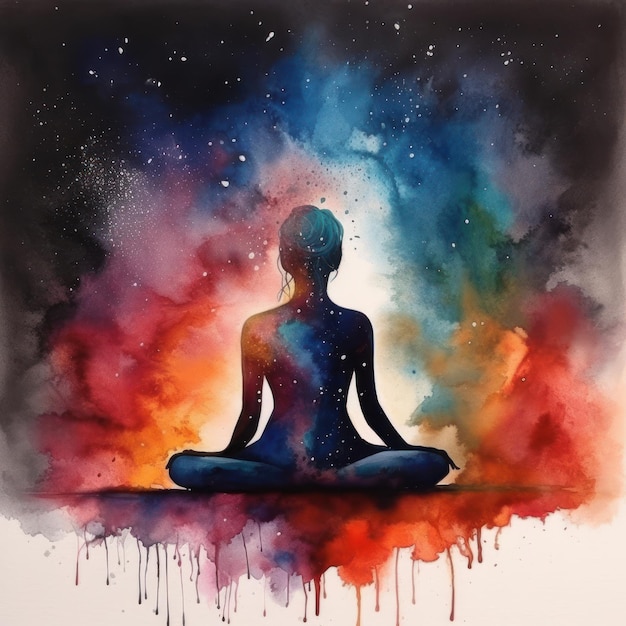 Silhueta em aquarela de uma pessoa em uma pose de ioga