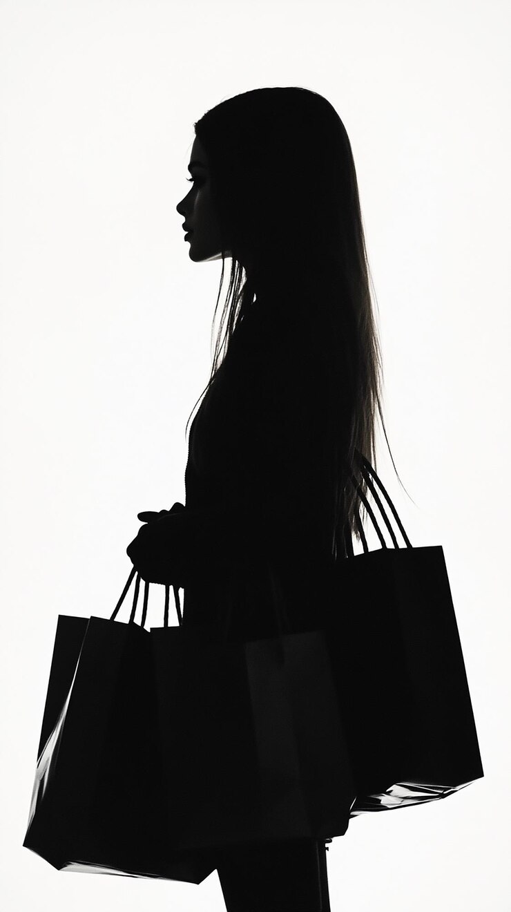 Foto silhueta negra de uma mulher de perfil com cabelo longo e design elegante