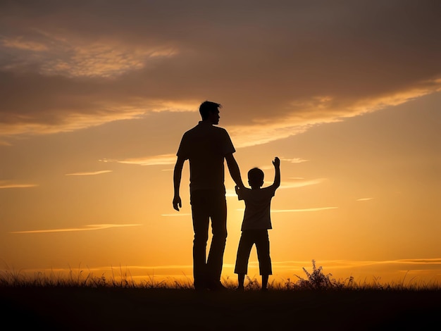 Silhueta de padre e hijo al amanecer