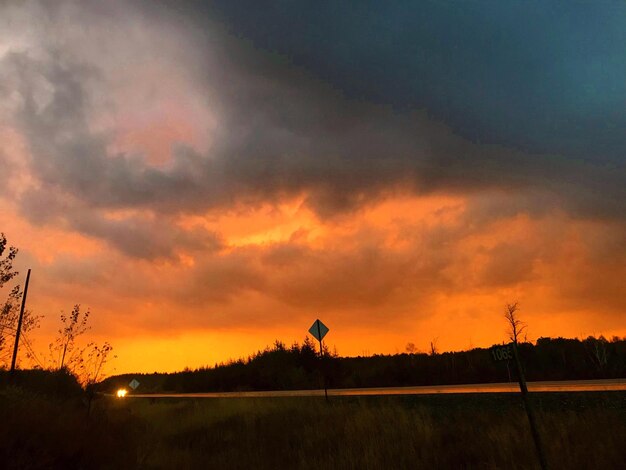 Foto silhuetas de árboles en el campo contra el cielo al atardecer