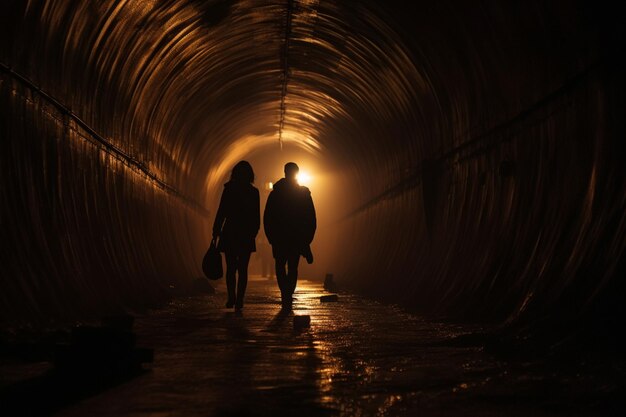 silhuetas de pessoas no túnel escuro olhar estético