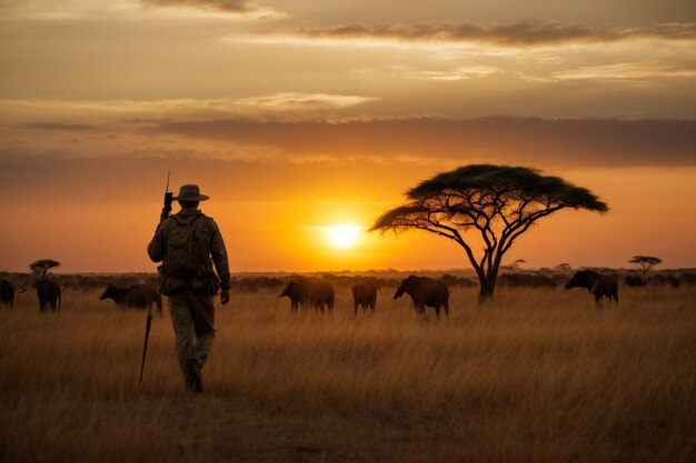 Foto silhuetas do pôr do sol do safari arco