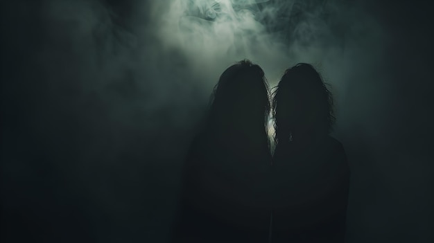 Silhuetas misteriosas na névoa escura Atmosfera assustadora Ideal para cenas de suspense Esquisita e assombrosa vibração capturada em uma imagem estática IA