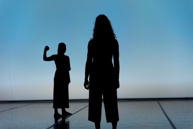 Silhuetas de mujeres de pie contra el cielo despejado